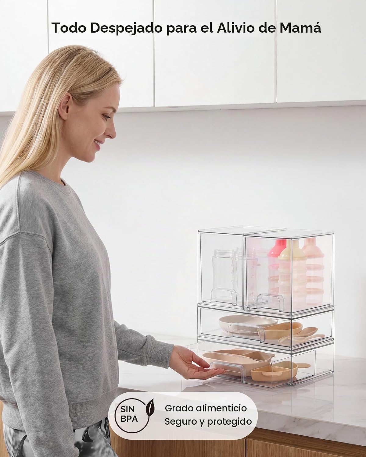 Vtopmart Juego de 8 cajones de almacenamiento apilables transparent...