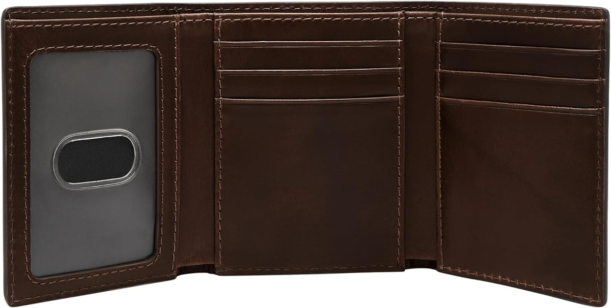 Fossil Billetera triple de cuero para hombre, Derrick Marrón Oscuro...