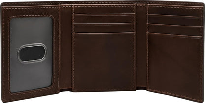 Fossil Billetera triple de cuero para hombre, Derrick Marrón Oscuro...
