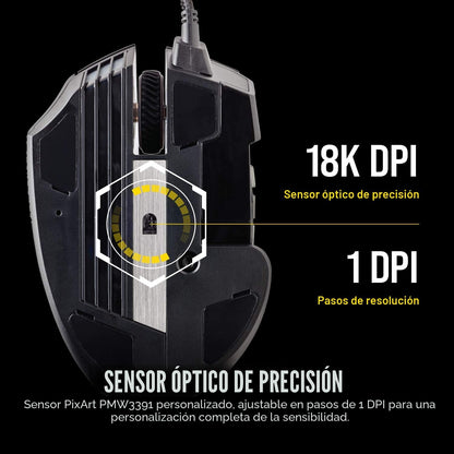 Corsair Scimitar RGB Elite Ratón Gaming MMO MOBA PC con Cable - Neg...