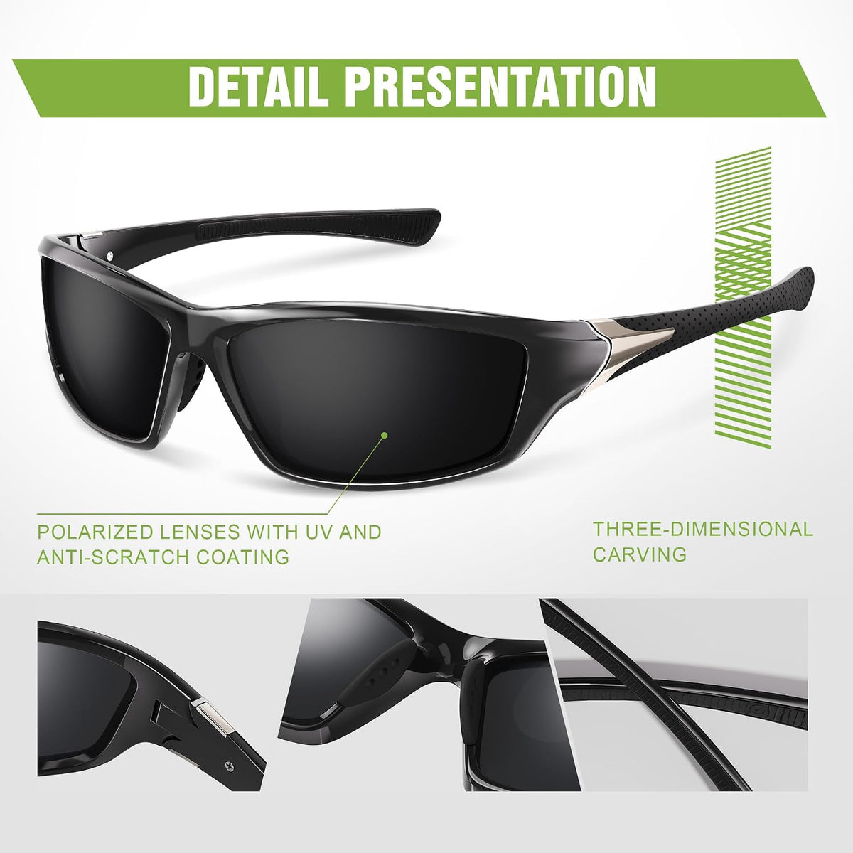 Foliful Paquete de 3 lentes de sol deportivos polarizados para homb...