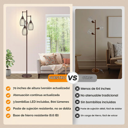 Nintiue Lámpara de pie regulable, 3 bombillas LED de 800LM incluida...
