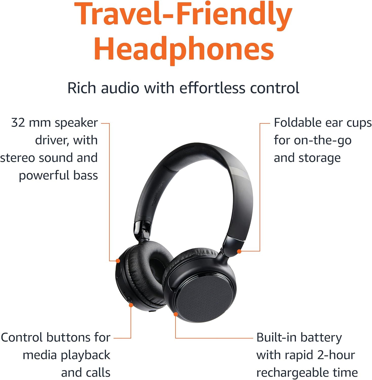 Amazon Basics Auriculares inalámbricos Bluetooth con micrófono, gra...