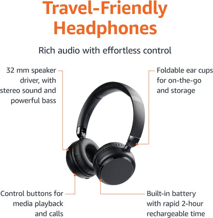 Amazon Basics Auriculares inalámbricos Bluetooth con micrófono, gra...