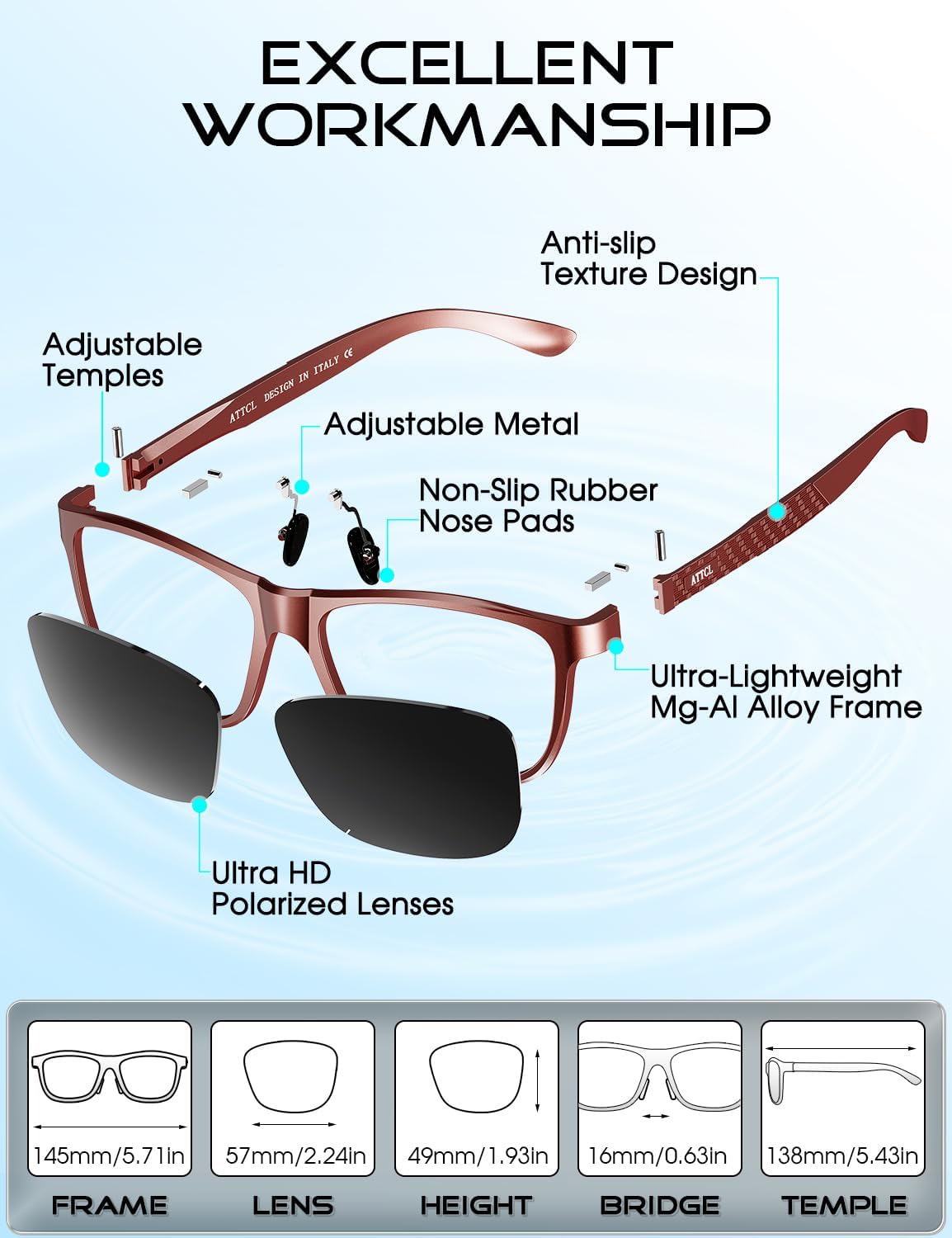 ATTCL Gafas de sol polarizadas para hombre Al-Mg Metal ultraligeras...