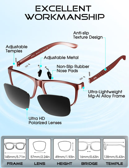 ATTCL Gafas de sol polarizadas para hombre Al-Mg Metal ultraligeras...