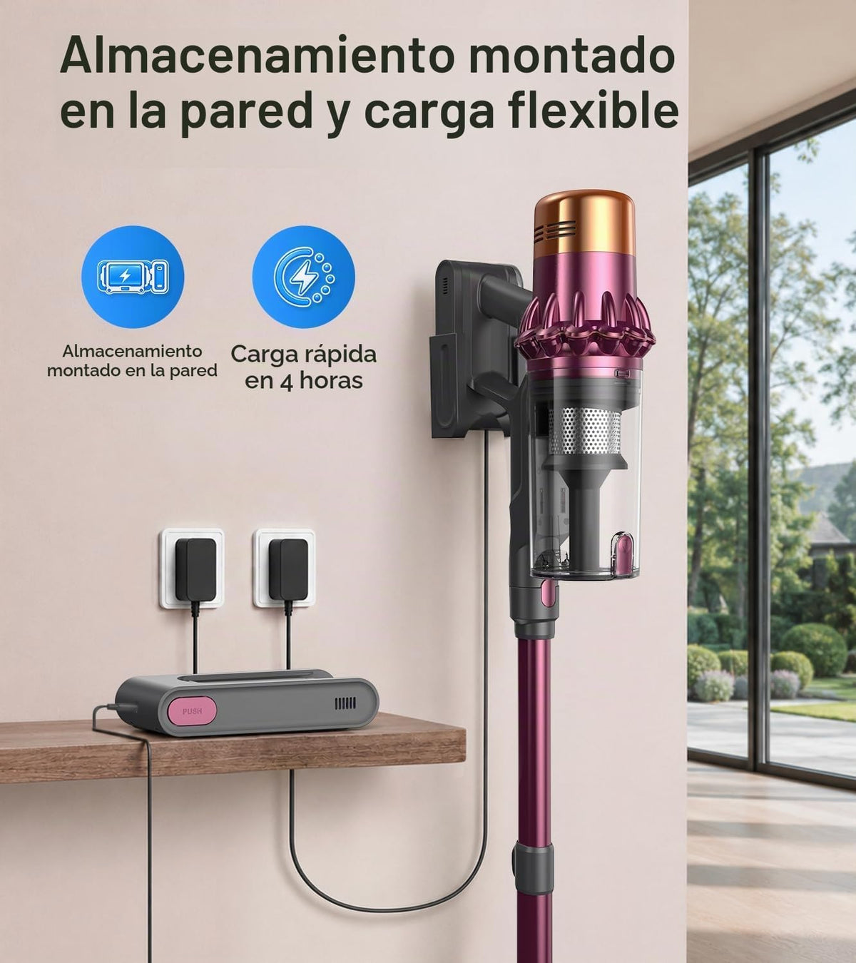 Aspiradora inalámbrica, 600 W 55 KPa para el hogar, potente aspirad...