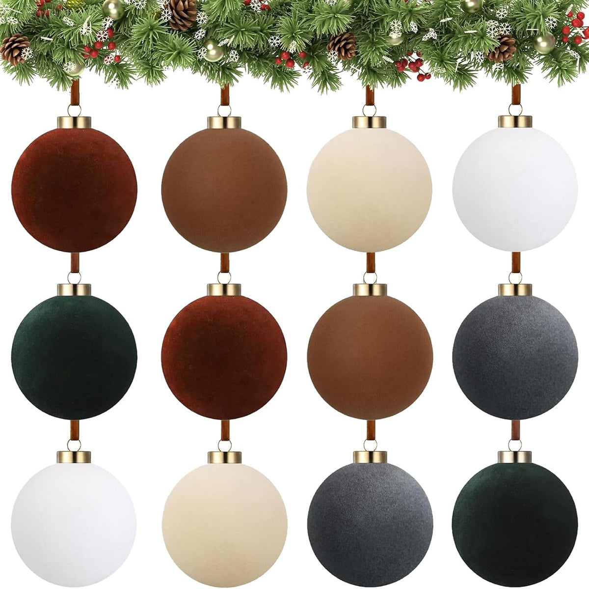 PullCrease 12 Piezas Bolas de Terciopelo de Navidad de 4 Pulgadas G...