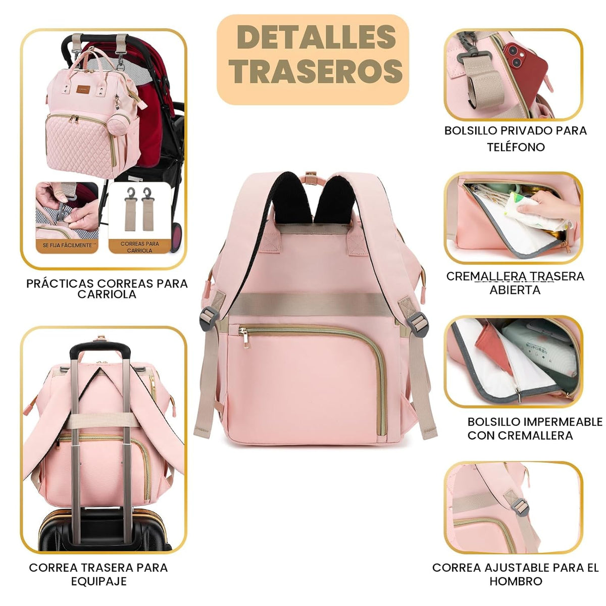 ROSEGIN Mochila rosa para pañales para niñas - Regalos de baby show...