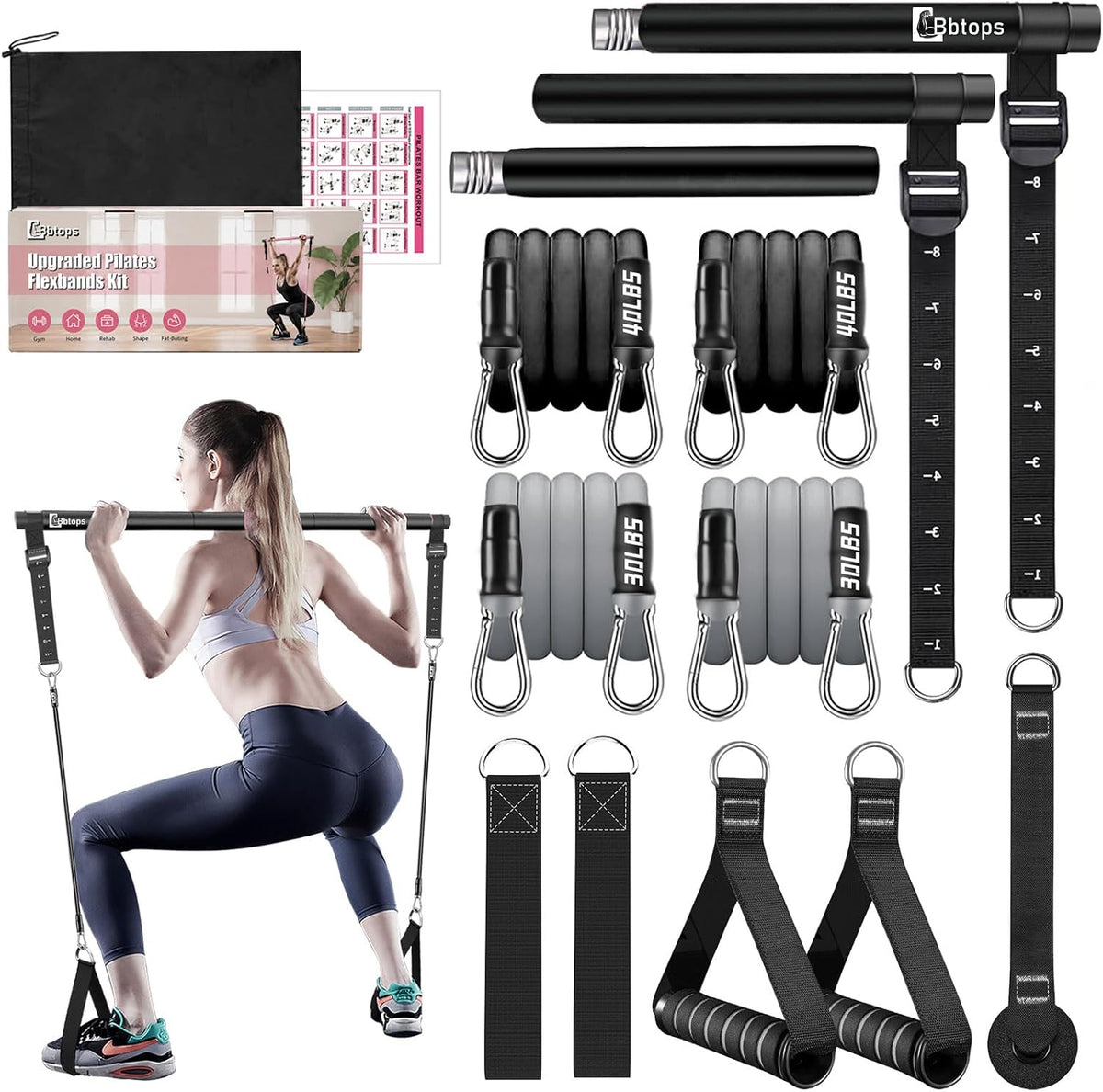 Kit de barra de pilates Bbtops con bandas de resistencia, barra de...