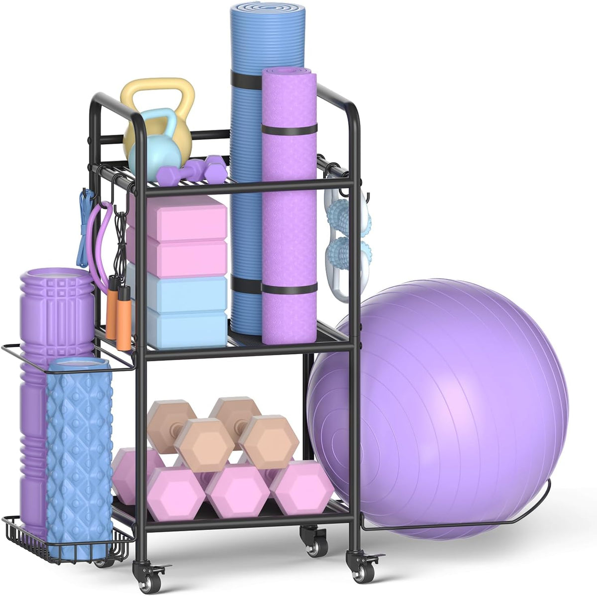 Estante de almacenamiento para gimnasio en casa, organizador de alm...