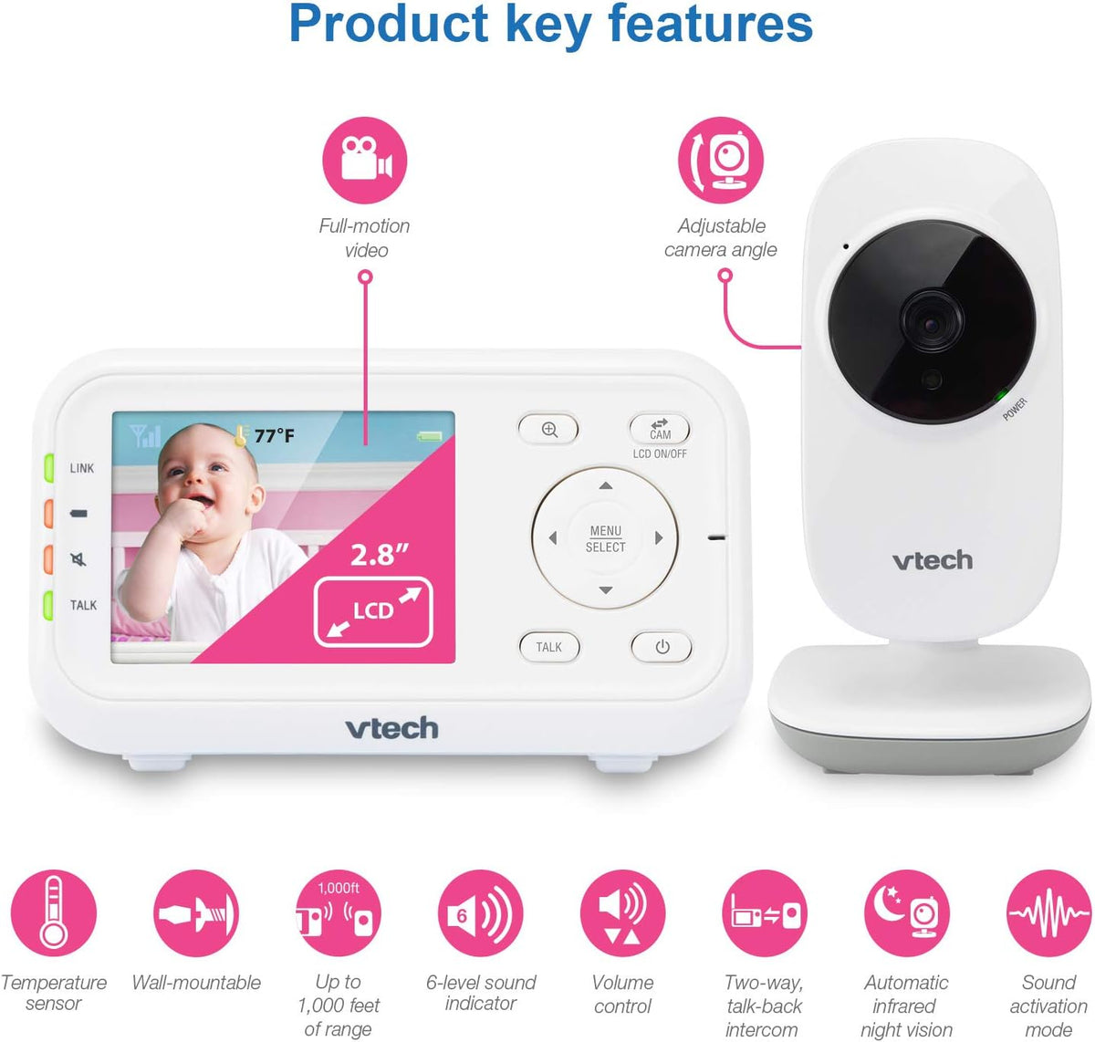 VTech VM3252 Monitor de bebé sin video WiFi, pantalla de 2.8 "...