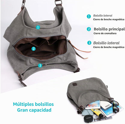 Dourr Bolso para hombro para mujer, con múltiples bolsillos, bolso...