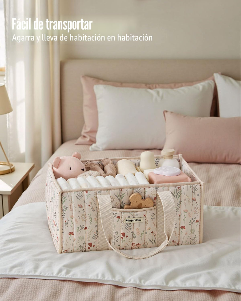 Organizador de pañales floral de Blissful Diary, elegante cesta de...