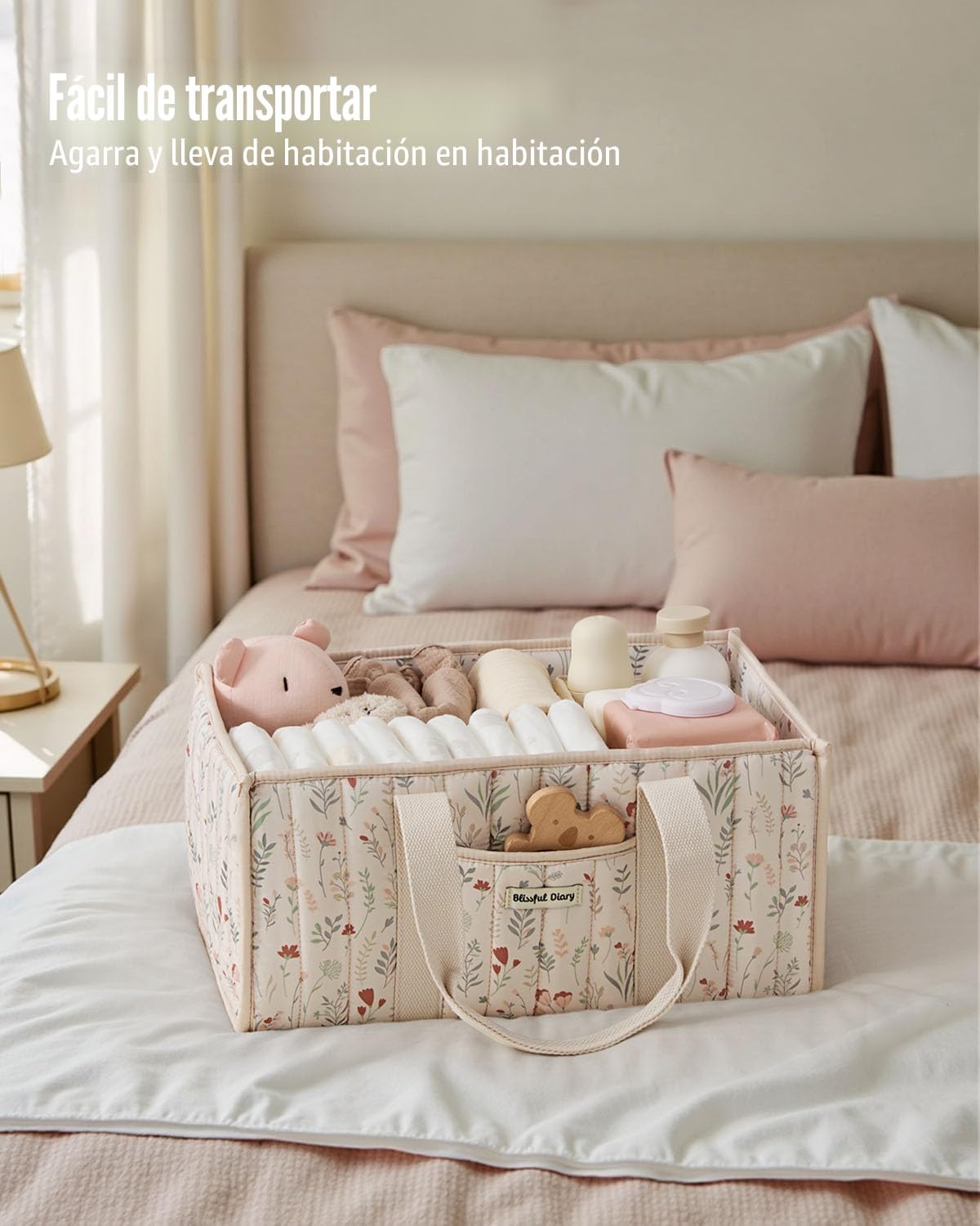 Organizador de pañales floral de Blissful Diary, elegante cesta de...