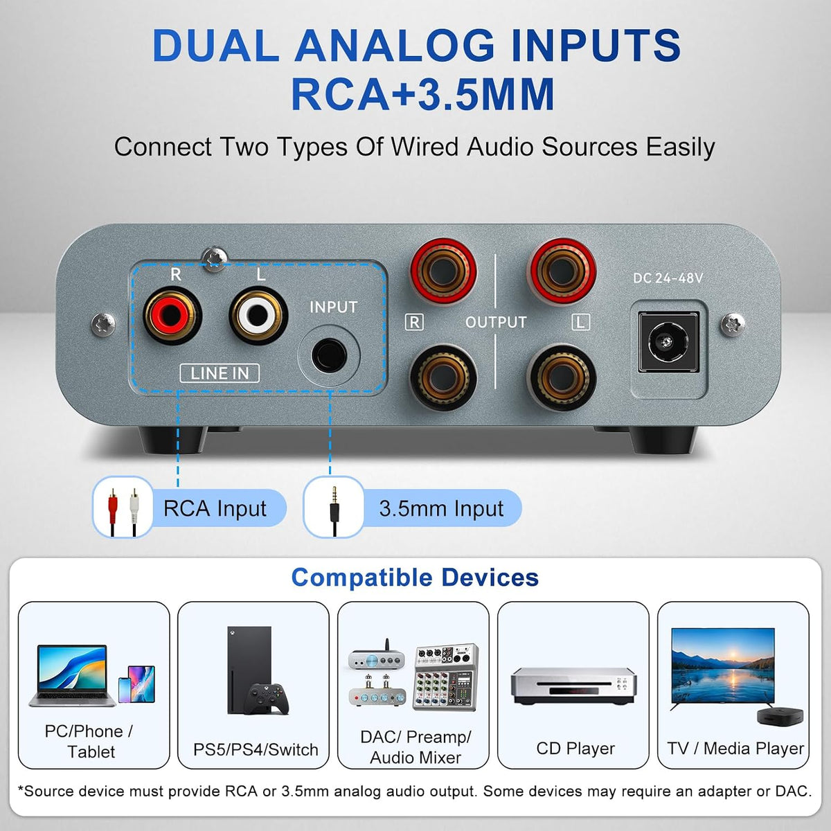 Aveek Amplificador de 2 canales para altavoz pasivo, sistema de mic...