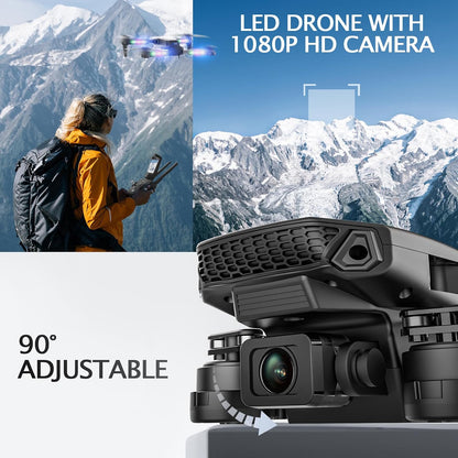 BEZGAR Drone con luces LED para adultos y niños principiantes, negr...