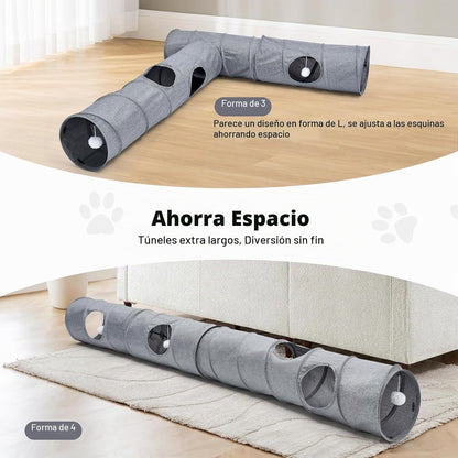 Túnel para gatos, 3 túneles de forma recta, 6 formas de bricolaje c...