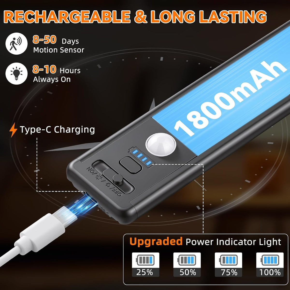 Iluminación inalámbrica para debajo del gabinete, luz con sensor de...