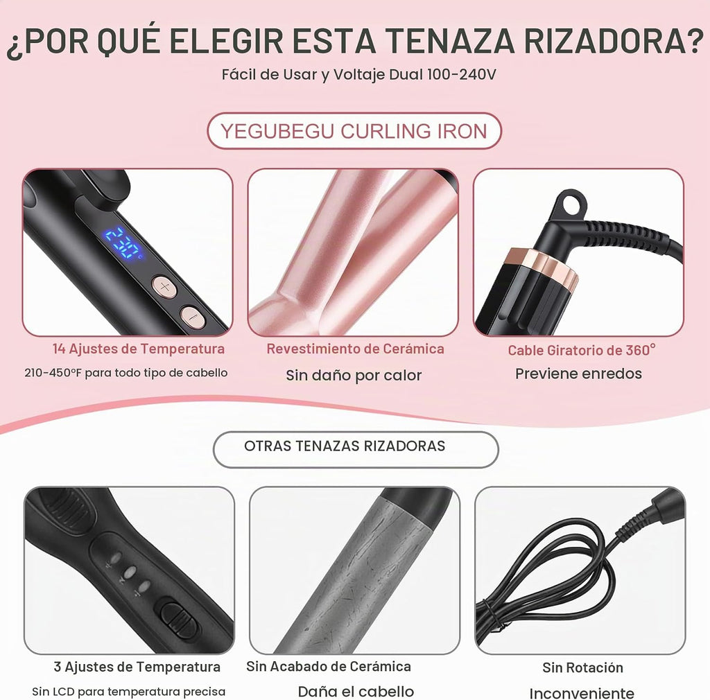 YEGUBEGU Rizador de 1 1\/2 pulgada barril de cerámica grande para c...