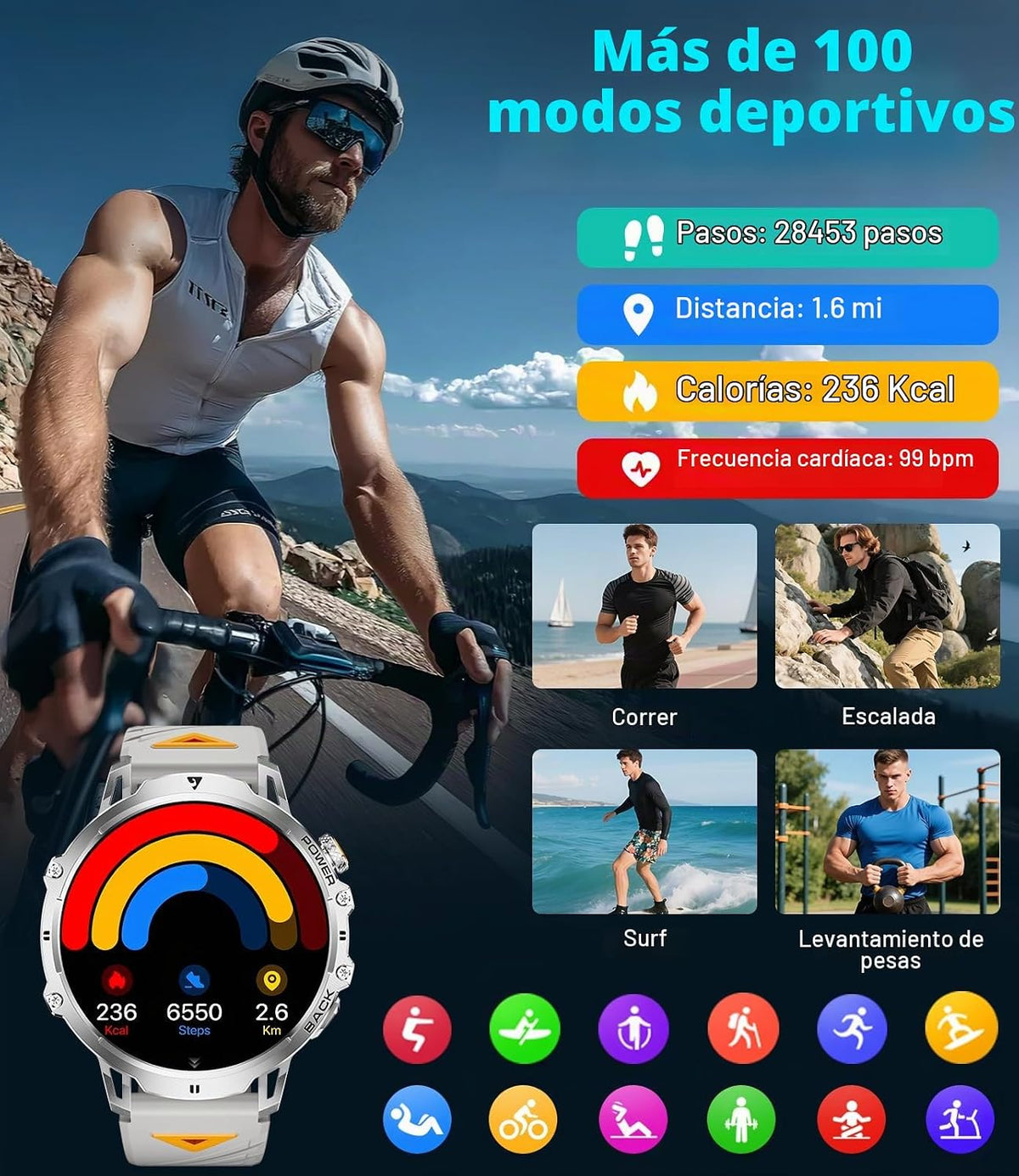 LIGE Relojes inteligentes militares para hombres (2 bandas), pantal...