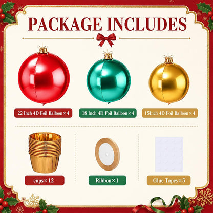 Relaxgiant Juego de 12 adornos de bolas de Navidad jumbo de 22 pulg...