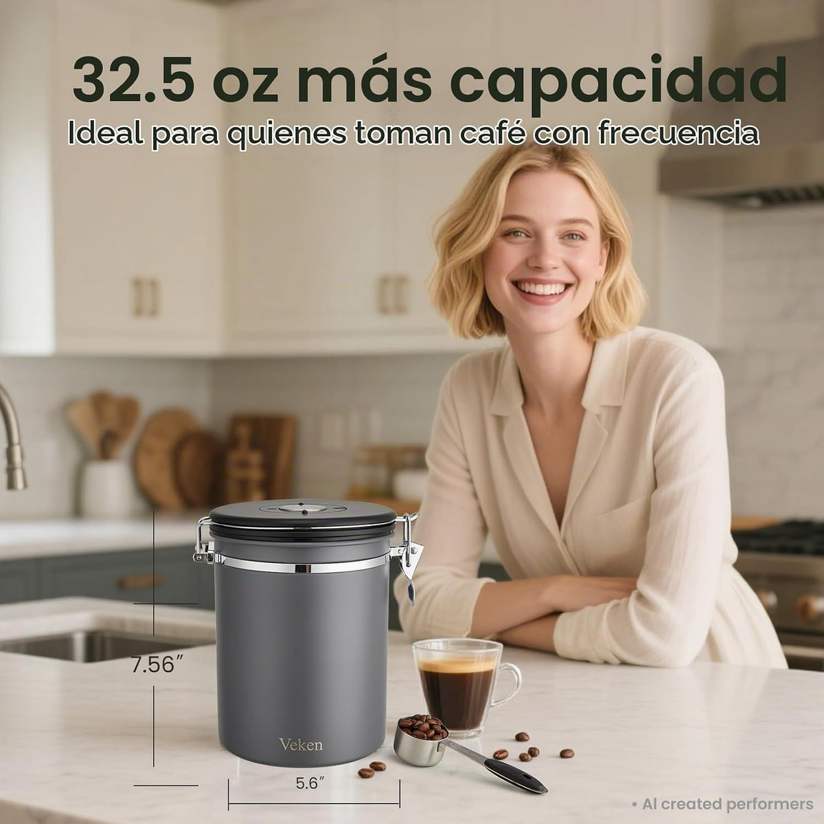 Veken Recipiente para café, 32.5 onzas, 2 libras, grandes tarros he...