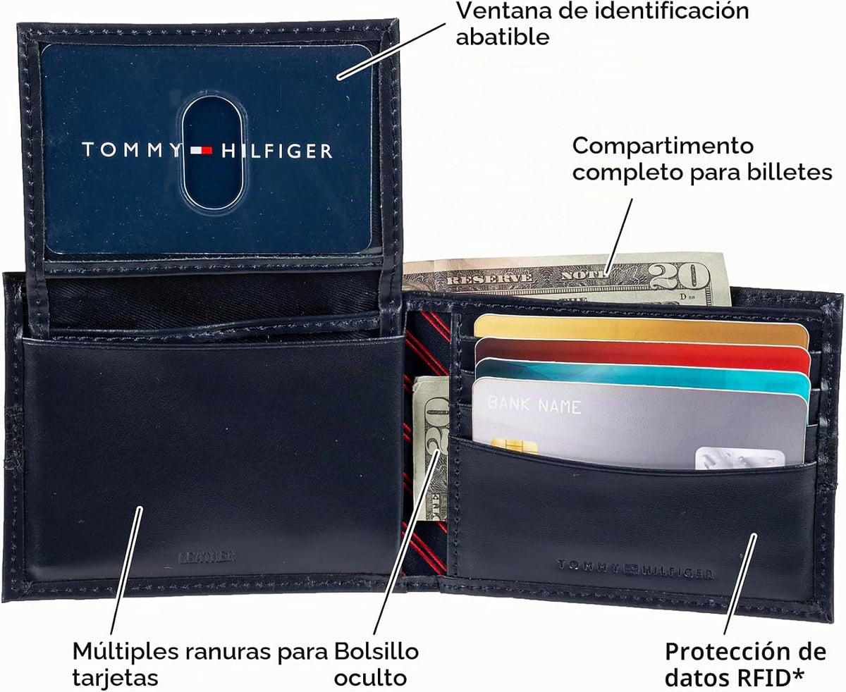 Tommy Hilfiger Cartera Passcase para hombre con ventana de identifi...