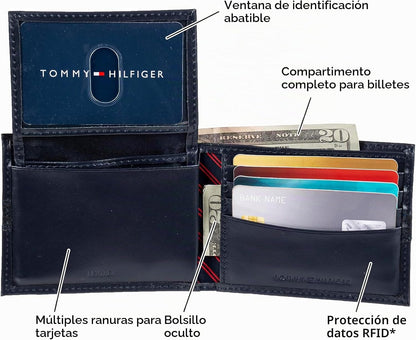 Tommy Hilfiger Cartera Passcase para hombre con ventana de identifi...