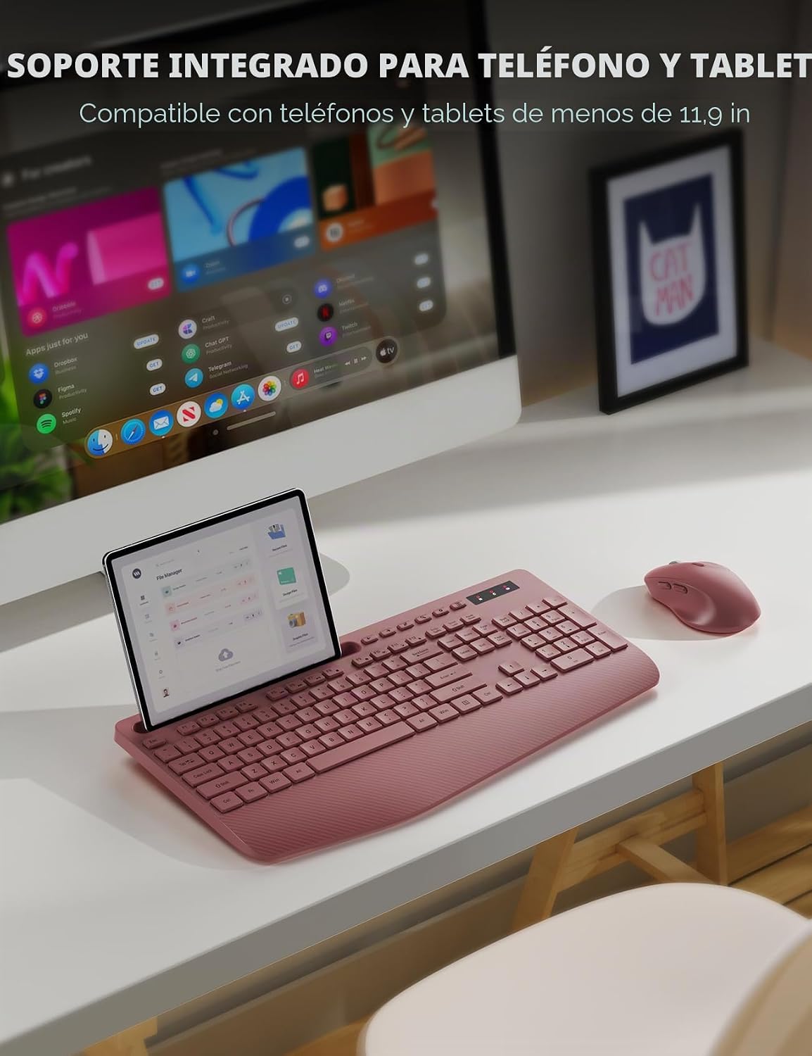 Combo de teclado y mouse inalámbricos: reposamuñecas ergonómico y d...