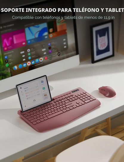 Combo de teclado y mouse inalámbricos: reposamuñecas ergonómico y d...