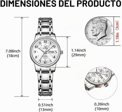OLEVS Reloj Mujer Reloj Analógico Luminoso Vestido de Acero Inoxida...