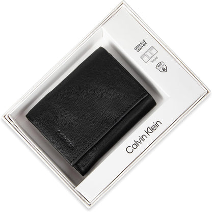 Cartera trifold de cuero con bloqueo RFID para hombre de Calvin Klein