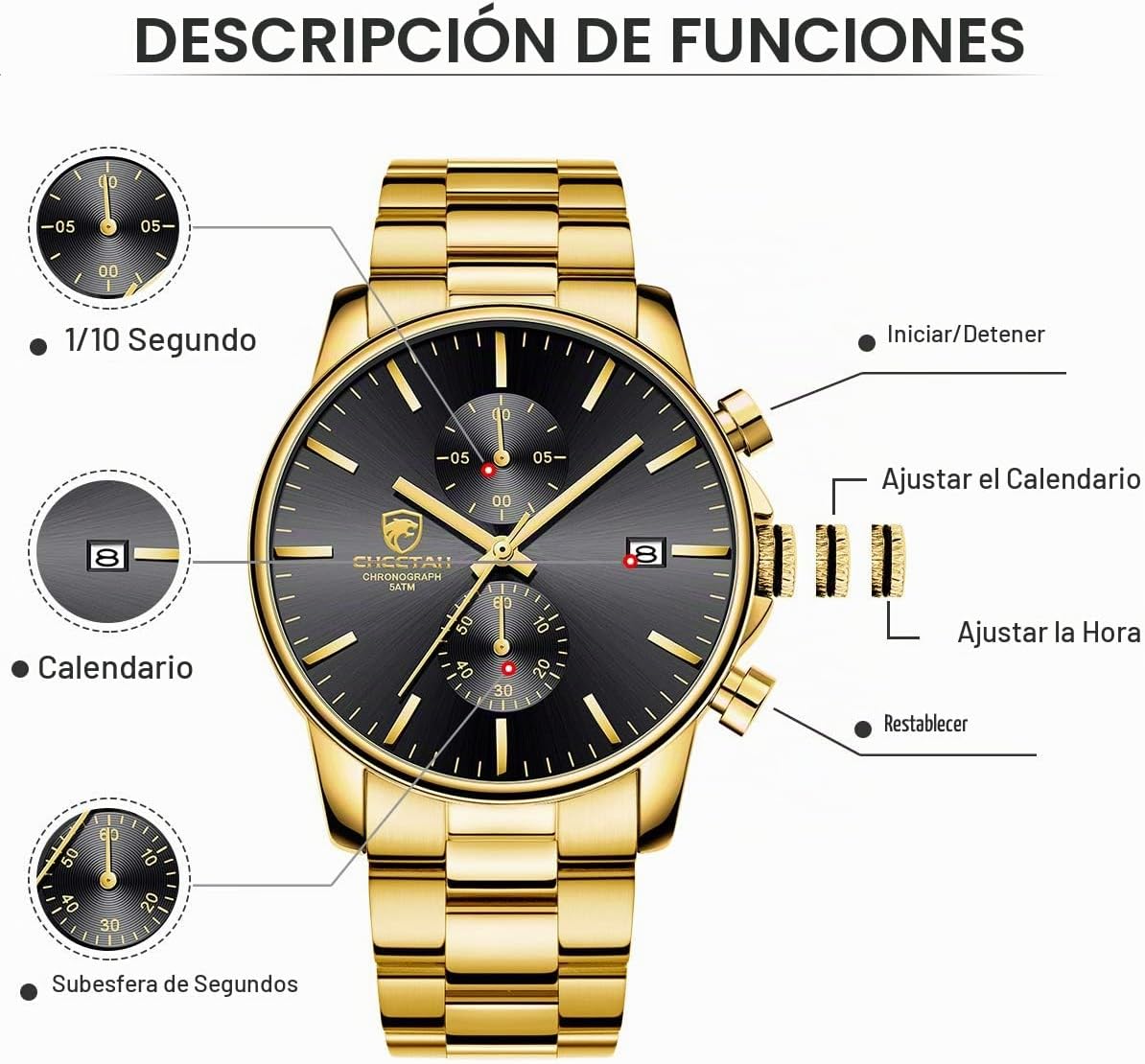 GOLDEN HOUR Fashion Business - Relojes para hombre con cronógrafo,...