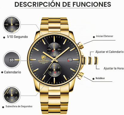 GOLDEN HOUR Fashion Business - Relojes para hombre con cronógrafo,...