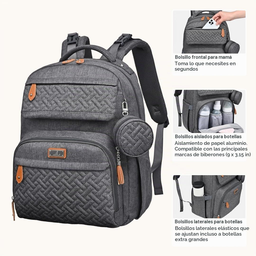 BabbleRoo Mochila de cuero para pañales - Baby Essentials Bolsa de...