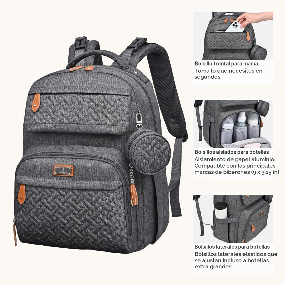 BabbleRoo Mochila de cuero para pañales - Baby Essentials Bolsa de...