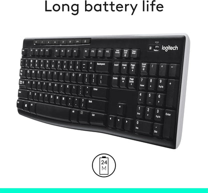 Teclado inalámbrico K270, receptor unificador USB, color negro, Neg...