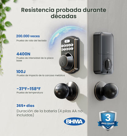 Veise Cerradura de puerta de cerrojo de entrada sin llave KS01C con...