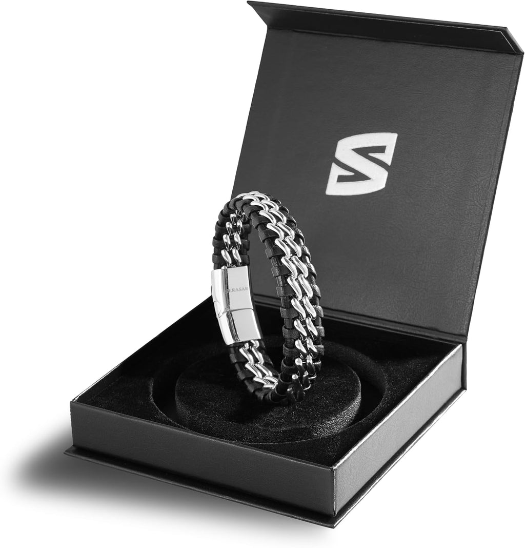 SERASAR | Pulsera de cuero genuino de primera calidad [acero] para...