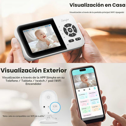 Simyke Monitor inteligente para bebé con 2 cámaras y audio, aplicac...