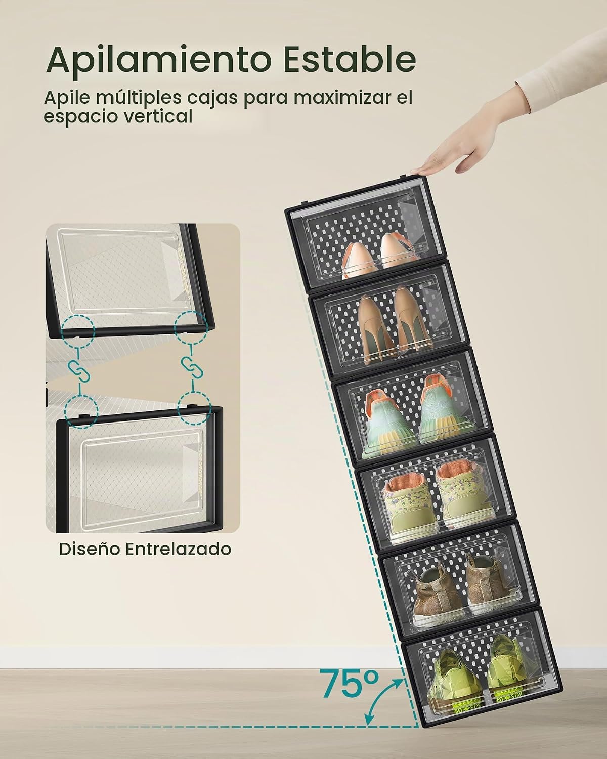 SONGMICS Cajas de zapatos, caja de plástico transparente, paquete d...