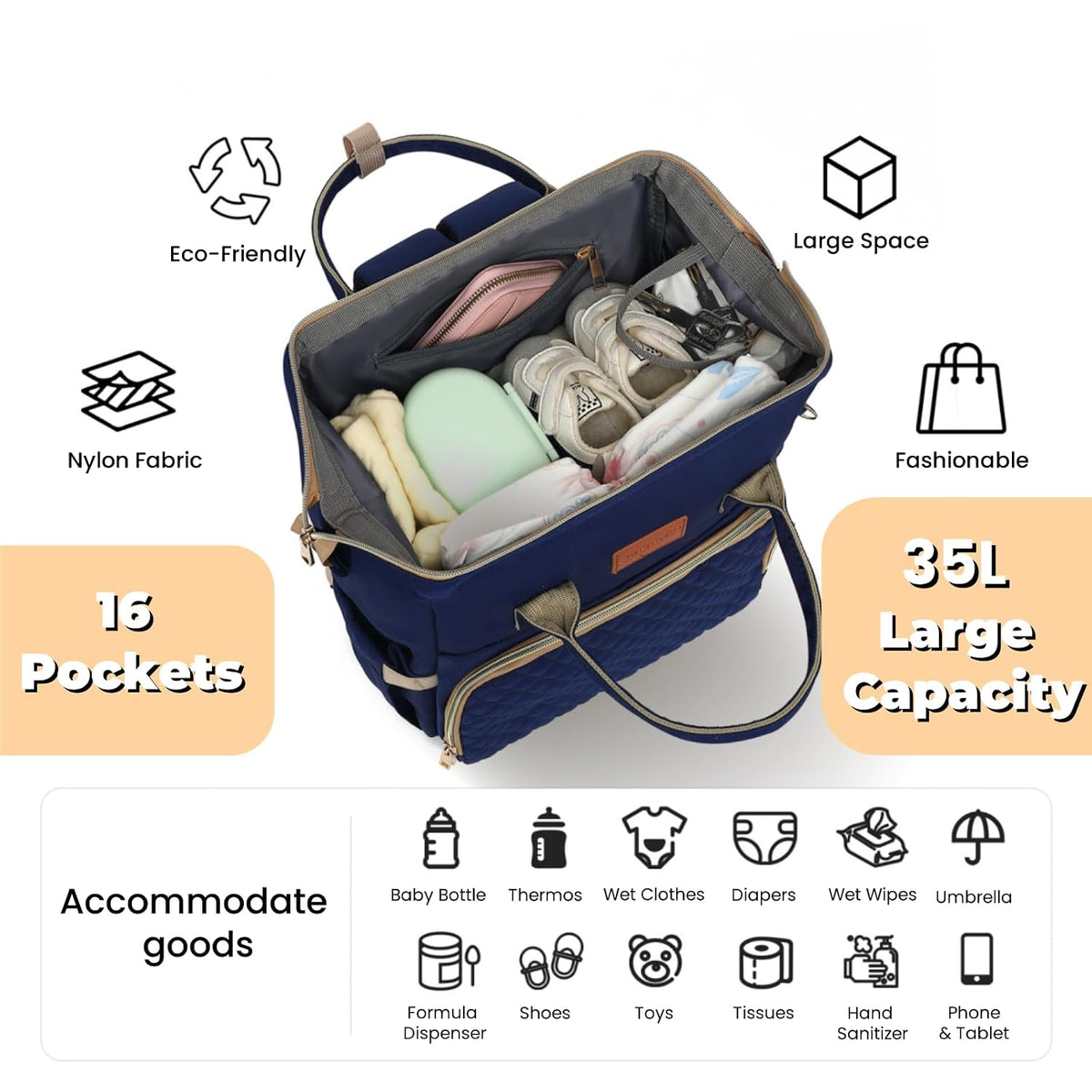 ROSEGIN Mochila para pañales con cambiador, funda para chupete, bol...