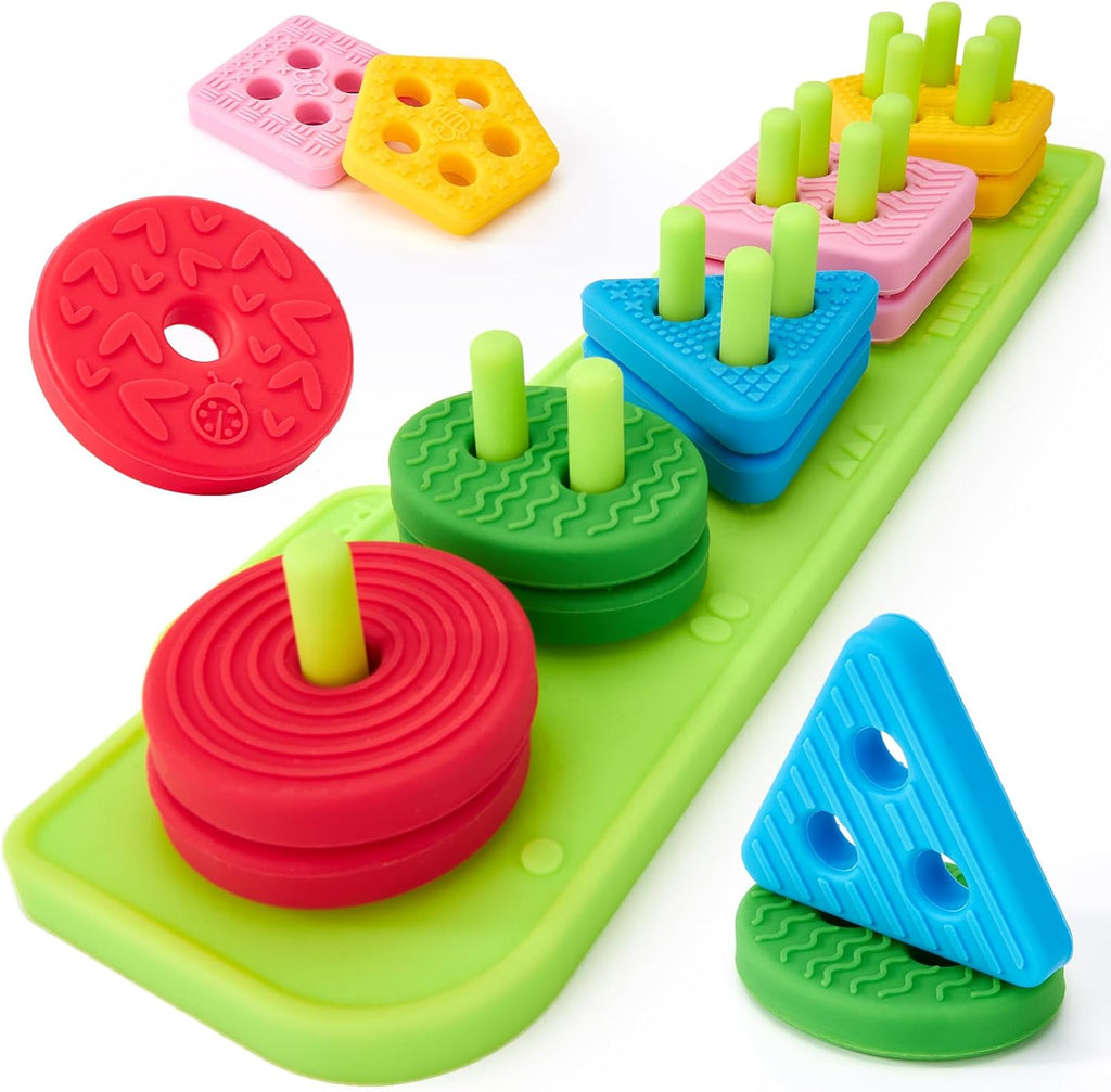 hahaland Juguetes sensoriales para bebés y juguetes apilables de cl...
