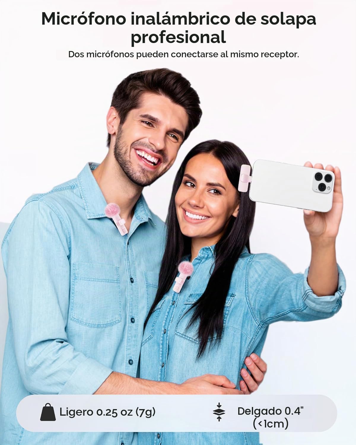 Micrófono de solapa inalámbrico para iPhone, iPad y teléfono Androi...