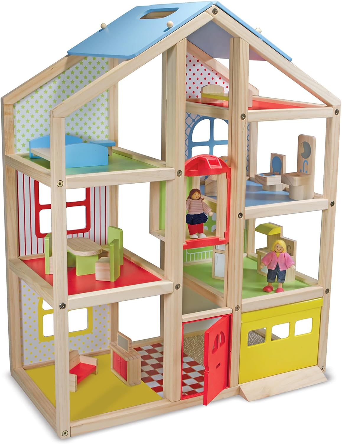 Melissa &amp; Doug Casa de muñecas de madera Hi-Rise con muñecas y...