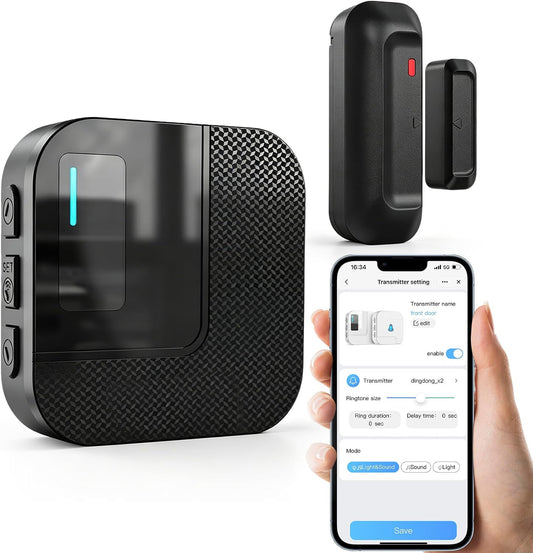 SanJie Timbre de puerta WiFi, sensor de alarma de puerta con notifi...