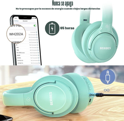 BERIBES Auriculares Bluetooth sobre la oreja Auriculares estéreo in...