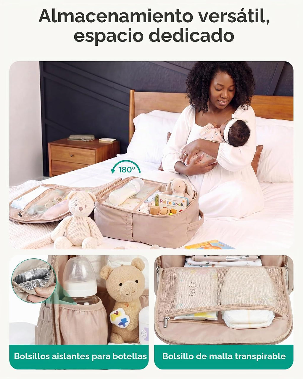 BAGSMART Mochila para pañales con bolsillos aislados y cambiador, c...