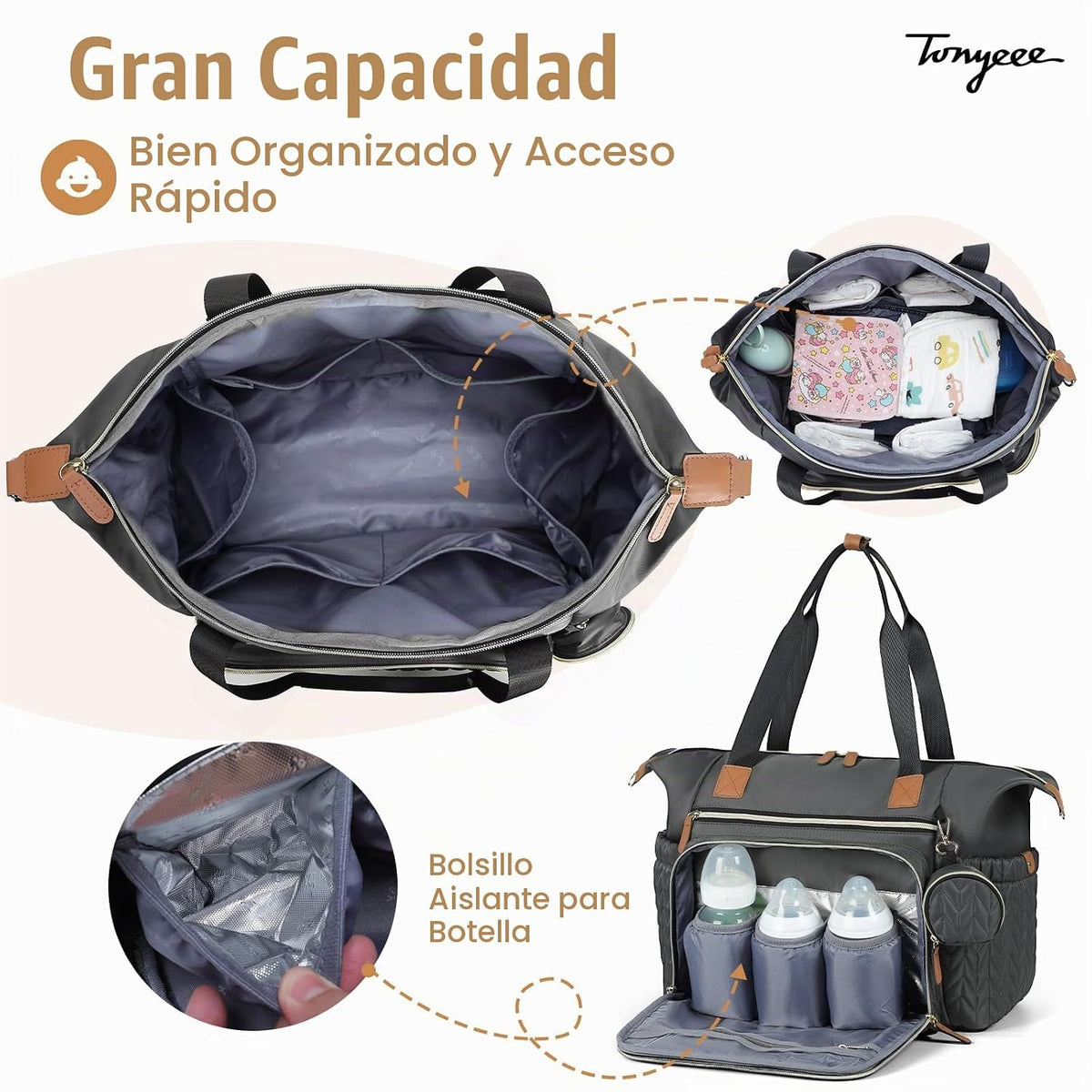 Tonyeee Bolsa Tote de Pañales, Bolsas Grandes para Pañales de Bebé...